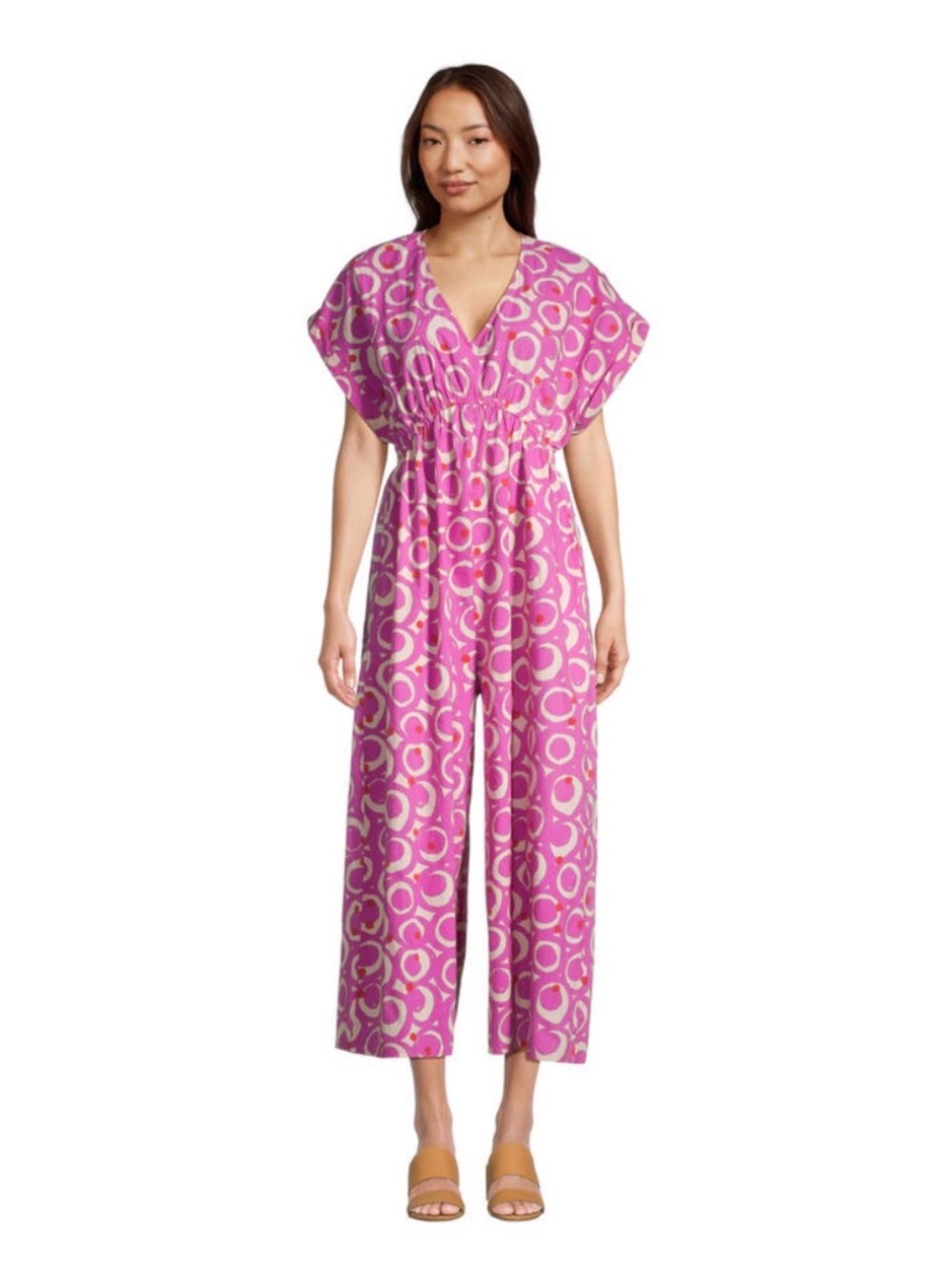 Pink Circle-Print Women's Jumpsuit